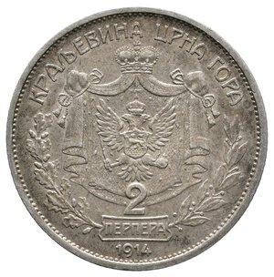obverse: MONTENEGRO - 2 Perpera argento 1914 Alta Conservazione