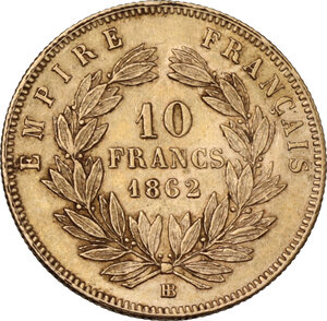reverse: France. Napoleon III (1852-1870). 10 francs 1862 BB Strasbourg