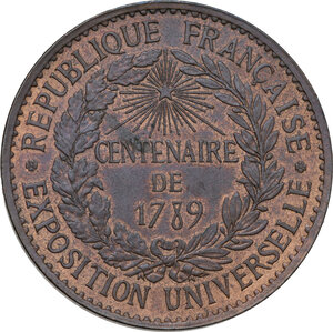 reverse: France. Republic. CU Medal for the Universal Exposition 1889 for the centenary of the fall of the Bastille 1889