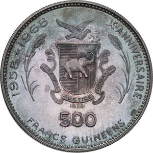 reverse: Guinea. 500 francs 1970, for the Olympic Games of Munich
