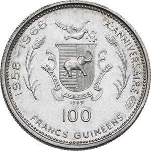 reverse: Guinea. 100 francs, 1969, 