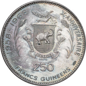 reverse: Guinea. 250 francs 1970. 
