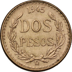 reverse: Mexico. 2 pesos 1945
