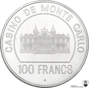 reverse: Monaco, Principality of. Casino de Montecarlo. 100 francs jeton XX sec. (1977)