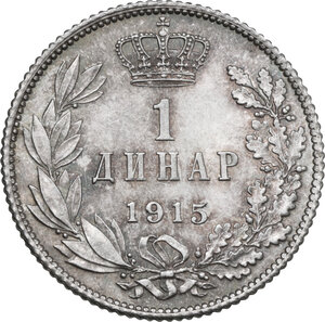 reverse: Serbia. Peter I (1903-1918). Dinar 1915, Vienna mint. Without designer name