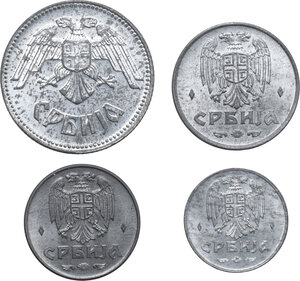 obverse: Serbia. Serbia under German Occupation (1941-1944). 2 dinara 1942, dinar 1942, 50 para 1942 and 10 dinara 1943, Budapest mint