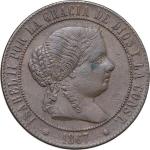 obverse: Spain. Isabella II (1833-1868). 5 centimos de escudo 1867