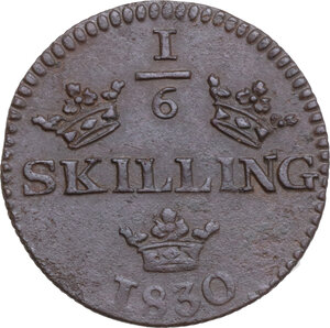 reverse: Sweden. Carl XIV Johan (1818-1844). 1/6 Skilling 1830