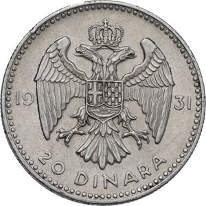 reverse: Yugoslavia. Alexander I (1929-1934). 20 Dinara 1931