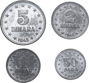 reverse: Yugoslavia. Democratic Federal Yugoslavia. 5 dinara 1945, 2 dinara 1945, dinar 1945, 50 para 1945, Belgrade mint