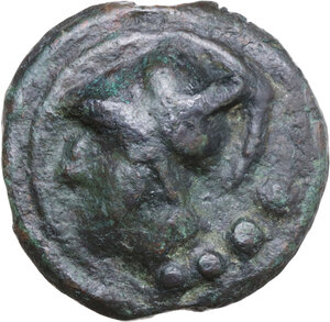 obverse: Janus/prow to right libral series. AE Cast Triens, c. 225-217 BC