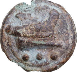 reverse: Janus/prow to right libral series. AE Cast Quadrans, c. 225-217 BC