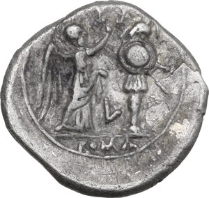 reverse: L series. AR Victoriatus. Luceria mint, 212 BC