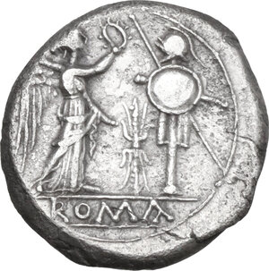 reverse: Thunderbolt series. AR Victoriatus, Capua, 205 BC