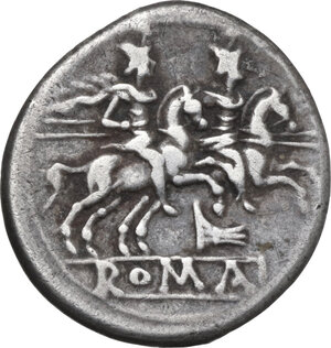 reverse: Rostrum tridens second series. AR Denarius, Capua, 204 BC