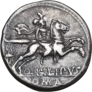 reverse: Q. Marcius Philippus. AR Denarius, 129 BC