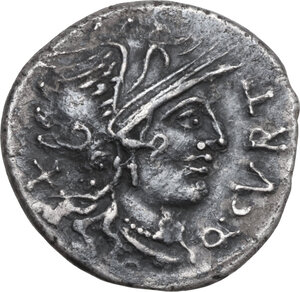 obverse: Q. Curtius and M. Silanus. AR Brockage Denarius, 116 or 115 BC