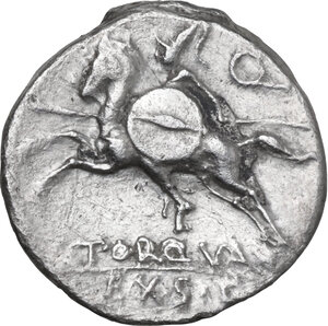 reverse: L. Torquatus. AR Denarius, 113 or 112 BC