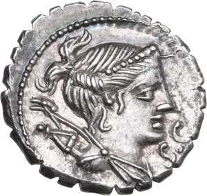 obverse: Ti. Claudius Nero. AR Denarius serratus, 79 BC