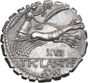 reverse: Ti. Claudius Nero. AR Denarius serratus, 79 BC