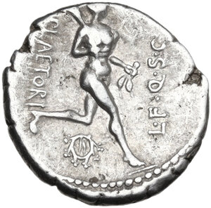 reverse: L. Plaetorius Cestianus. Denarius, 74 BC