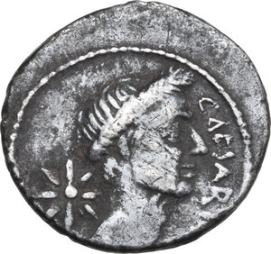 obverse: P. Sepullius Macer. AR Denarius, Rome mint, 44 BC (before 15 March, Caesar death)