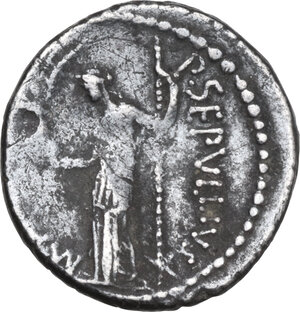 reverse: P. Sepullius Macer. AR Denarius, Rome mint, 44 BC (before 15 March, Caesar death)