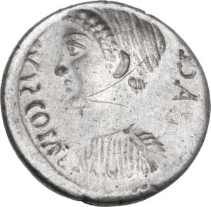 reverse: P. Accoleius Lariscolus. AR Brockage Denarius, 43 BC
