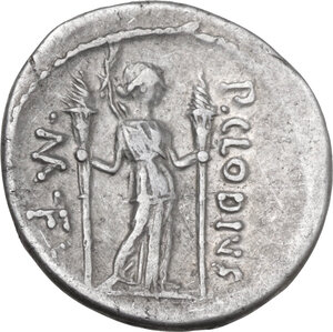 reverse: P. Clodius M. f. Turrinus. AR Denarius, 42 BC