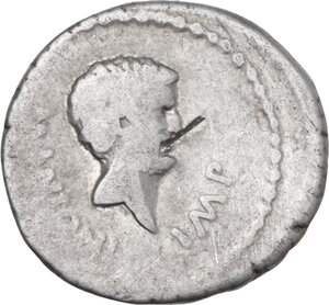 obverse: Mark Antony. AR Denarius, 42 BC. Military mint traveling with Antony in Greece