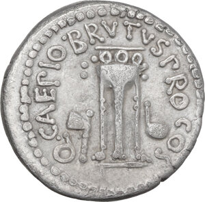 reverse: Quintus Servilius Caepio Brutus and L. Sestius. AR Denarius, mint moving with Brutus, 43-42 BC