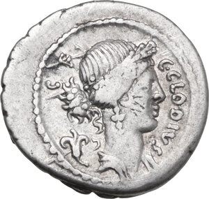 obverse: C. Clodius C.f. Vestalis. AR Denarius, 41 BC