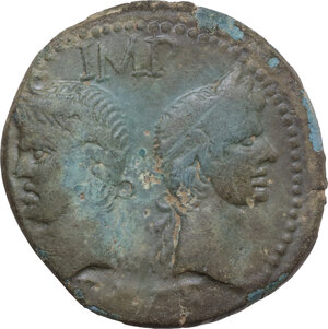 obverse: Augustus (27 BC - 14 AD) with Agrippa. AE As, Nemausus mint, c. 10-14 AD