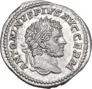 obverse: Caracalla (198-217). AR Denarius, 214 AD