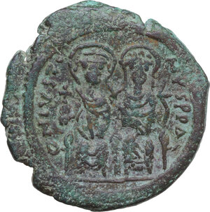 obverse: Justin II and Sophia (565-578). AE Follis. Constantinople mint. Dated RY 10 (574/5)