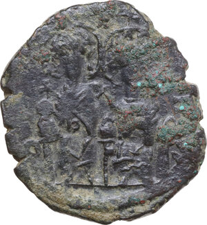 obverse: Justin II and Sophia (565-578). AE Follis. Constantinople mint, 1st officina