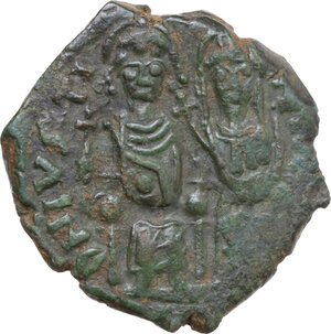 obverse: Justin II and Sophia (565-578). AE Half Follis, Nicomedia mint. RY 7 (576/7)