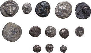 obverse: Greek World. Lot of thirteen (13) Silver fraction from Asia Minor, including: Aeolis, Elaia, Ionia, Ephesos, Ionia, Kolophon, Pisidia, Aspendos, Cilciia, Tarsos