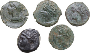 obverse: Greek World. Multiple lot of five (5) unclassified AE coins from Punic Sardinia or Sicily