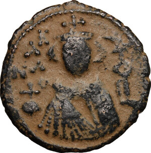 obverse: Arab-byzantine, Umayyad Caliphate, pre-reform coinage. AE Fals, Emesa mint, 41-77 H / 661-697 AD