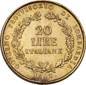 reverse: Milano. Governo provvisorio di Lombardia (1848). 20 lire 1848