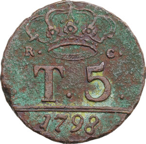 reverse: Napoli. Ferdinando IV di Borbone (1759-1816). 5 tornesi 1798