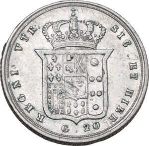 reverse: Napoli. Ferdinando II (1830-1859). 20 grana 1851, ultima cifra ribattuta