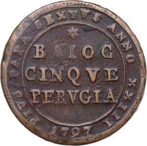 reverse: Perugia. Pio VI (1775-1799). Madonnina da cinque baiocchi 1797