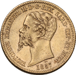 obverse: Vittorio Emanuele II, Re di Sardegna (1849-1861). 20 Lire 1857 Torino