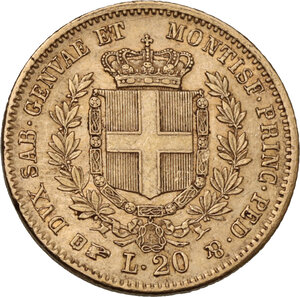 reverse: Vittorio Emanuele II, Re di Sardegna (1849-1861). 20 Lire 1857 Torino