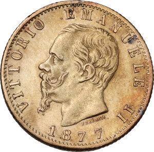 obverse: Vittorio Emanuele II (1861-1878). 20 lire 1877 Roma