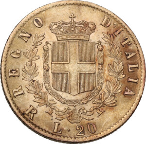 reverse: Vittorio Emanuele II (1861-1878). 20 lire 1877 Roma