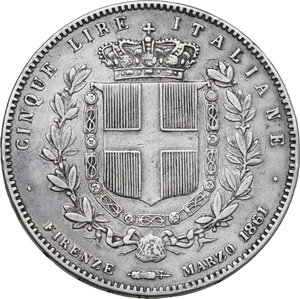 reverse: Vittorio Emanuele II (1820-1878). 5 Lire 1861 Firenze