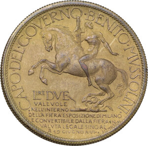 reverse: Vittorio Emanuele III (1900-1943). Buono da 2 lire 1928 Esposizione Fiera Milano